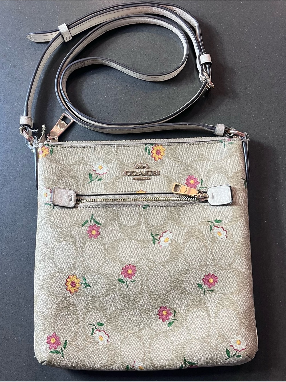 COACH Mini Rowan File Bag Floral Signature Canvas Ditsy Crossbody Beige